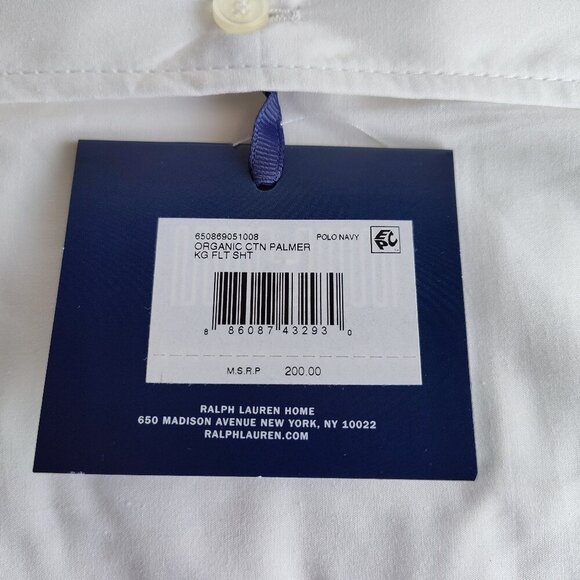 Ralph Lauren White Palmer Percale KING Organic Cotton Flat Sheet - Picture 4 of 4